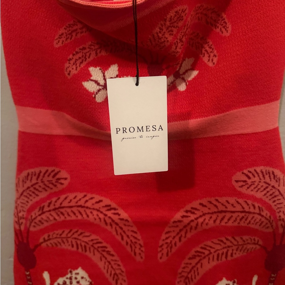 Promesa Red Strapless Mini Dress with Tropical Leopard Print - Picture 3 of 3